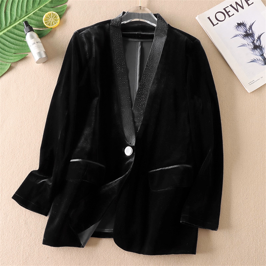 Velvet Blazer Vintage - Осень-зима, большой размер, винтажный женский золотой