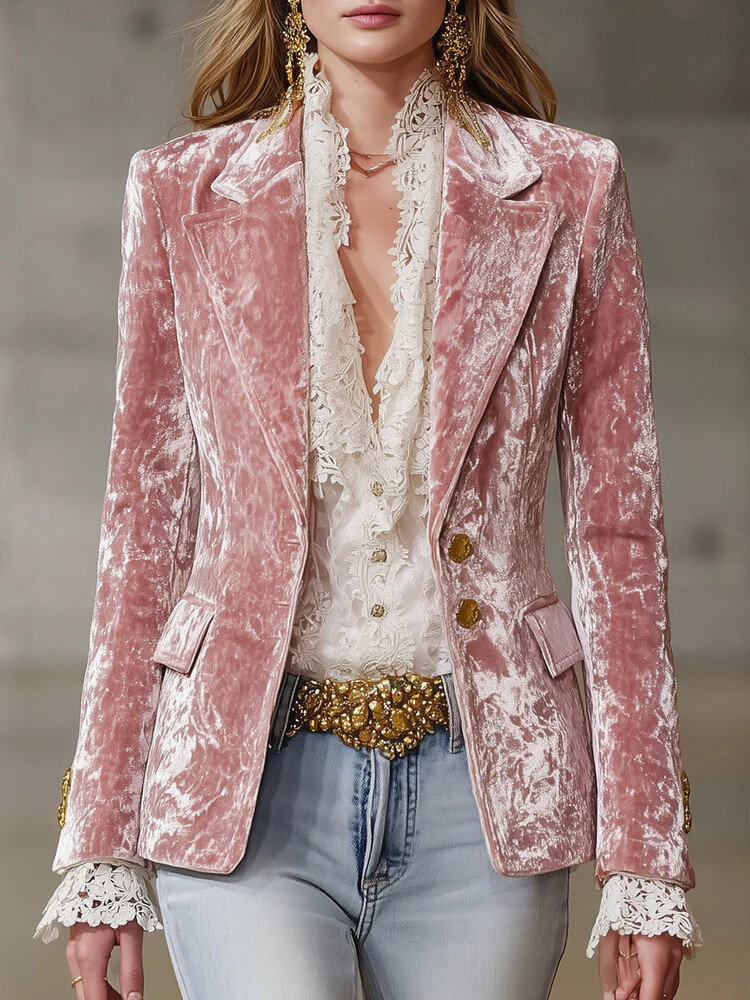 Velvet Blazer Vintage - Элегантный бархатный пиджак для женщин, однобортный