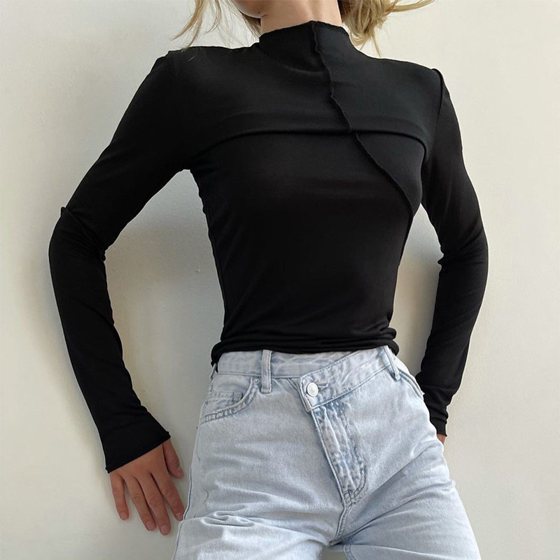 Turtleneck Knit 90S - Осень 202, водолазка Y2K, футболки с
