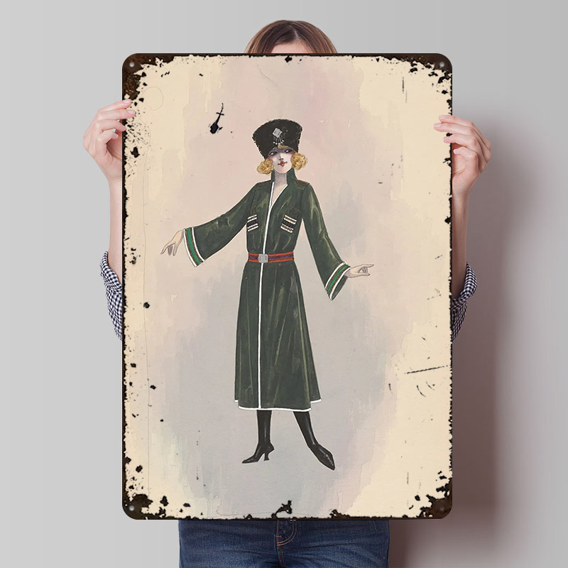 Vintage Fashion Illustration - Металлический постер в стиле ар-деко с