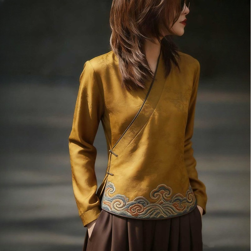 Vintage Fashion Jersey - Женские блузки в китайском стиле с