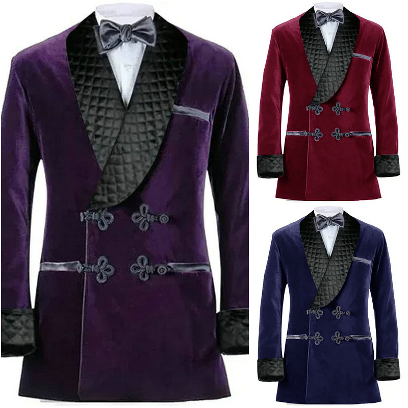 Velvet Blazer Vintage - Двубортный фиолетовый бархатный пиджак для курения,